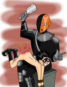 Arkham-Insanity's Teen Titans - Slade paddles Robin