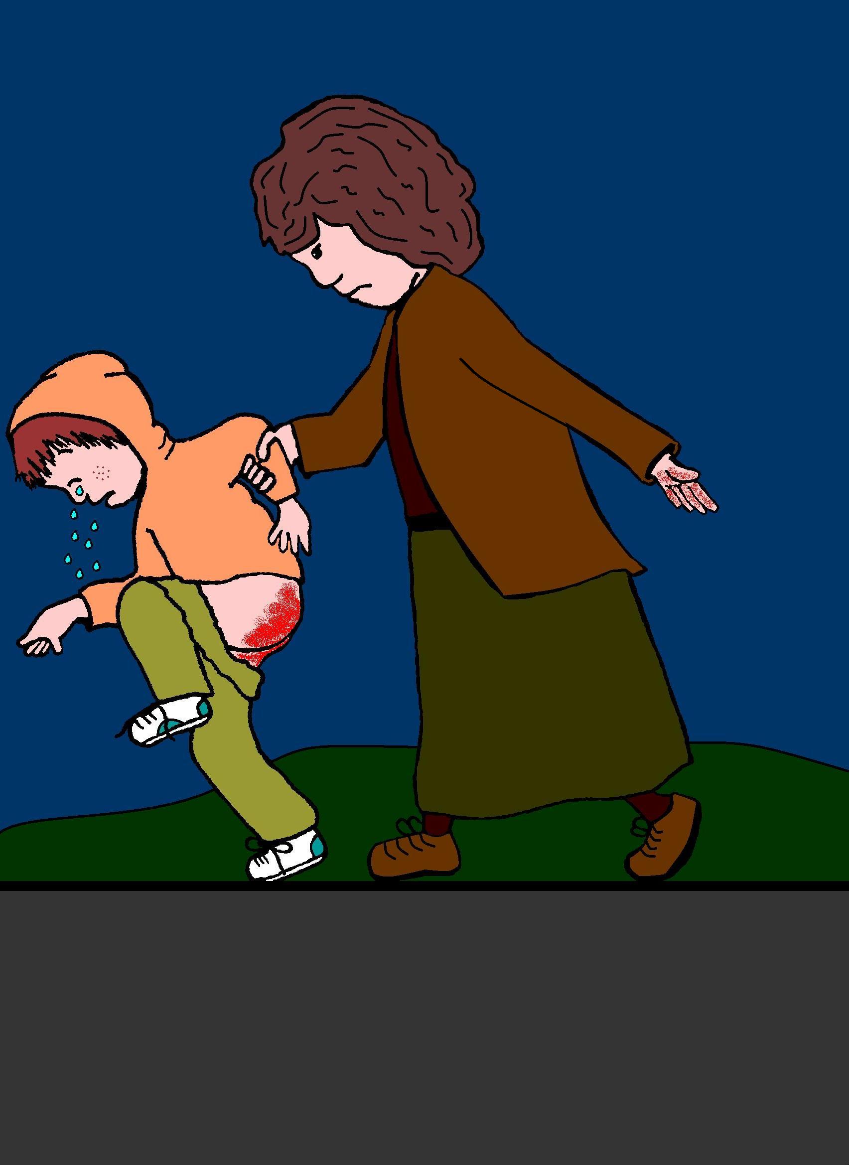 Boy geting spanked bare on the road side