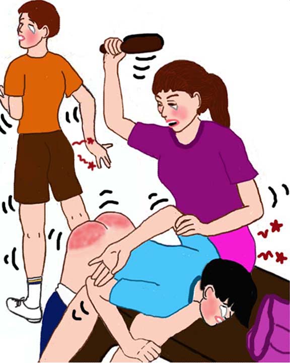 Beth spanking Jimmy having spanked Justin in the mall